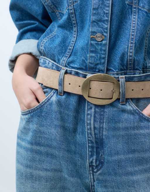 ASOS DESGN suede belt with rounded buckle in biscuit, 2 of 4