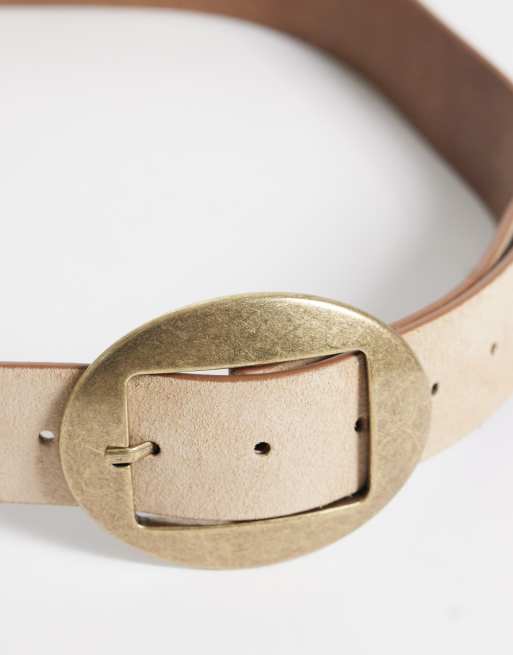 ASOS DESGN suede belt with rounded buckle in biscuit, 3 of 4