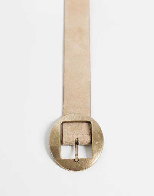 ASOS DESGN suede belt with rounded buckle in biscuit, 4 of 4