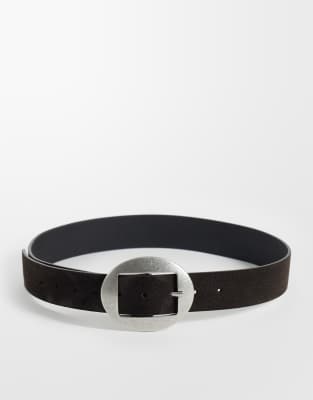 Asos Design Asos Desgn Suede Belt With Rounded Buckle In Black