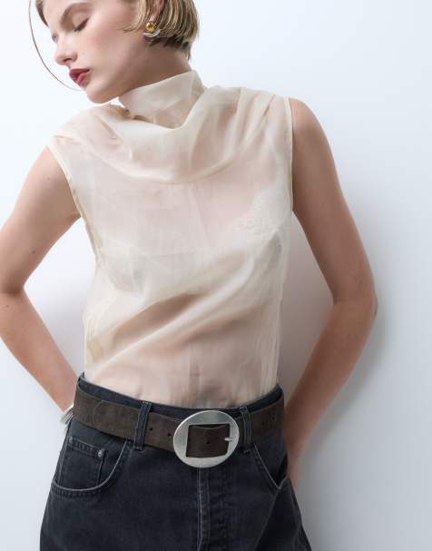 ASOS DESGN suede belt with rounded buckle in chocolate - view 1