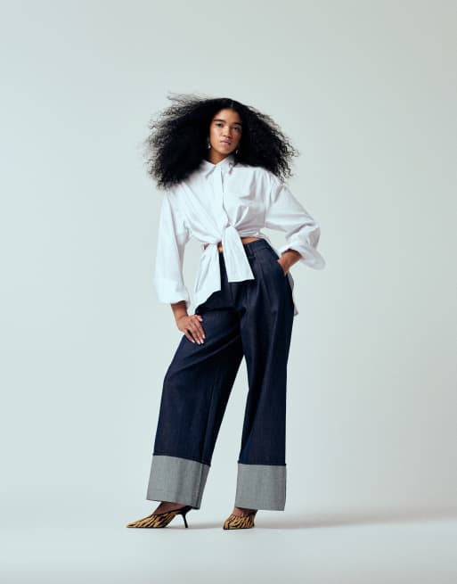 ASOS DESICN iconic tailored turn up wide leg jean in indigo
