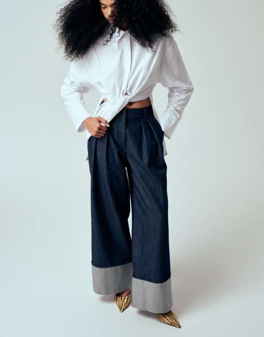 ASOS DESICN iconic tailored turn up wide leg jean in indigo