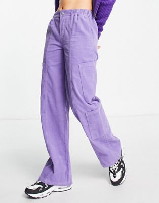ASOS DESIGN 00's cargo trousers in purple cord