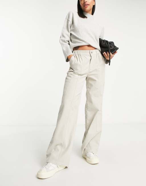 ASOS DESIGN baggy corduroy pants in stone