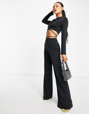 black wide leg suit trousers