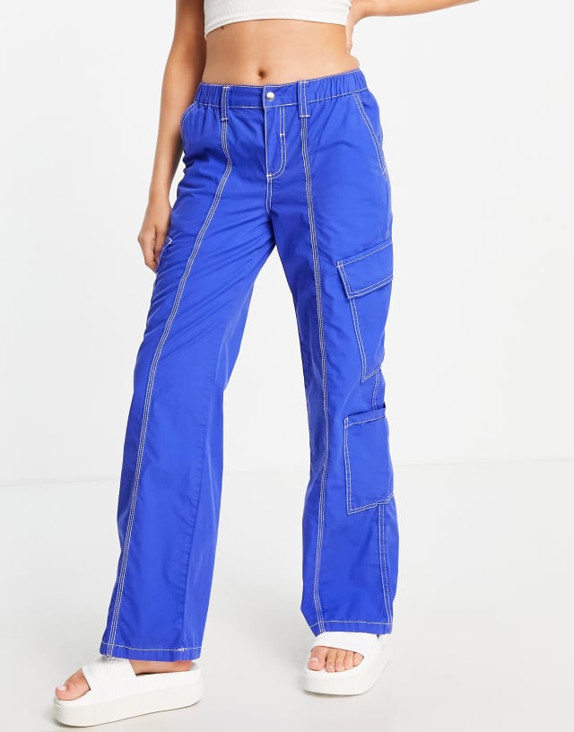 ASOS DESIGN 00s low rise cargo pants in blue