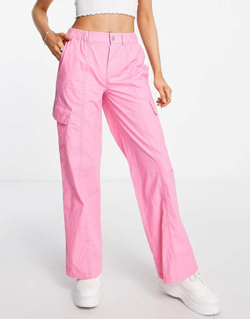 HUPOM Womens Trouser Pants Cargo Pants Standard High Waist Rise Ankle  Flare-Leg Hot Pink XL 