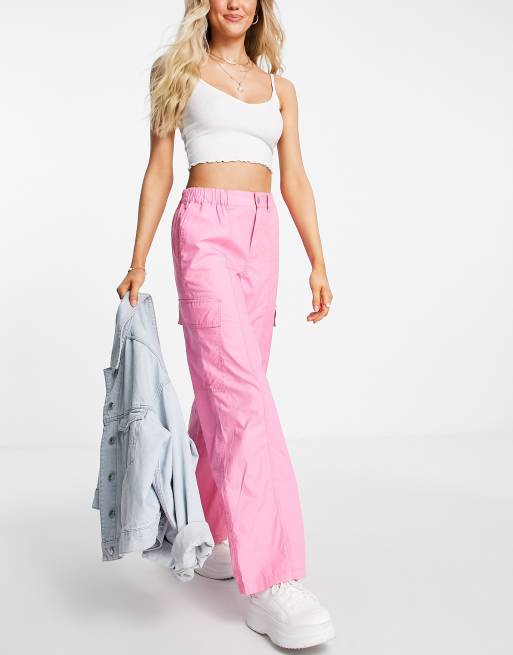 ASOS DESIGN 00s low rise cargo pants in pink, 3 of 4