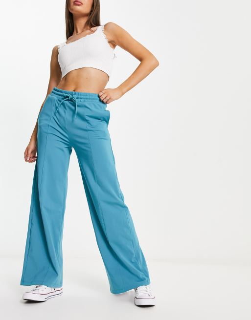 ASOS DESIGN 00s wide leg trackies with pintuck in tricot teal 