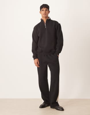 Asos Design Wide Leg Sweatpants With Cut And Sew Panel In Black