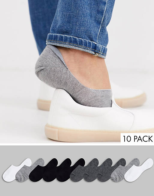 ASOS DESIGN 10 pack invisible liner sock in monochrome save
