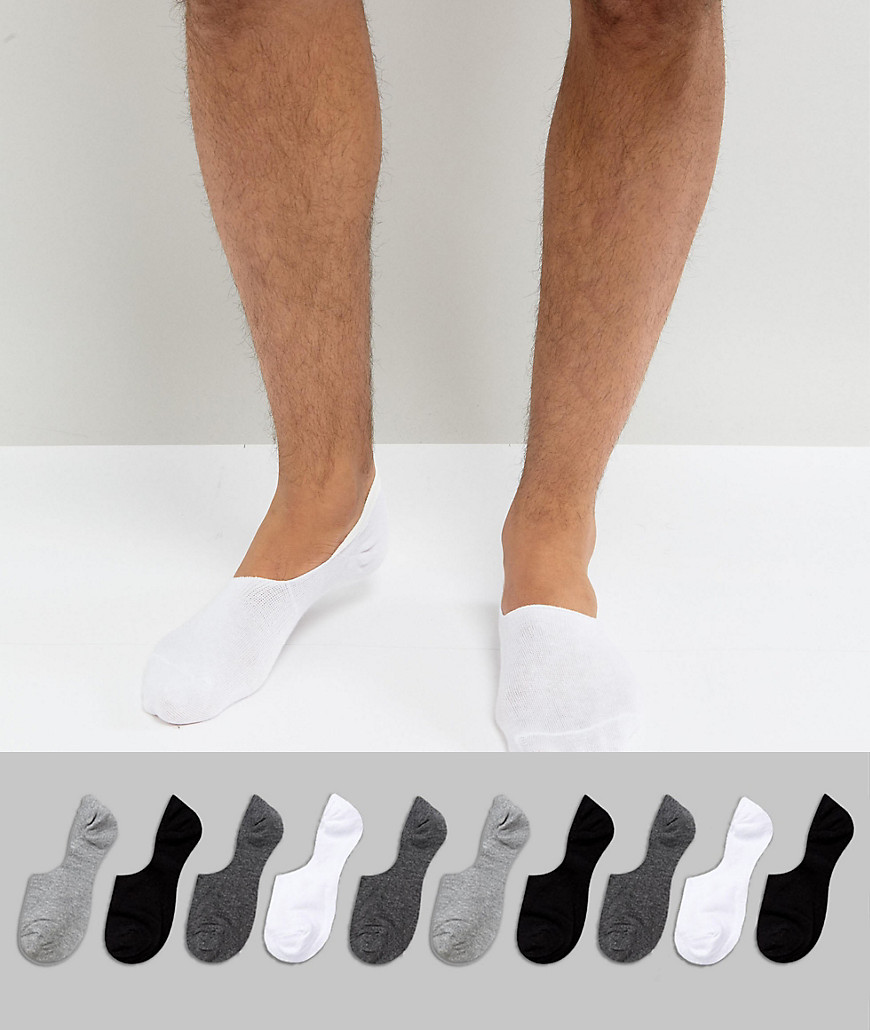 ASOS DESIGN 10 pack invisible liner socks in monochrome save-Multi