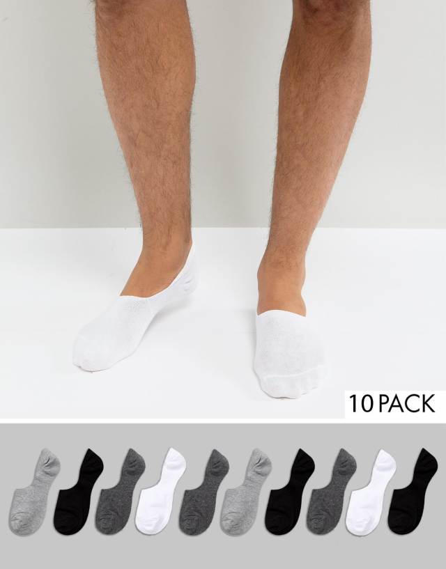 ASOS DESIGN - 10 pack invisible liner socks in monochrome save