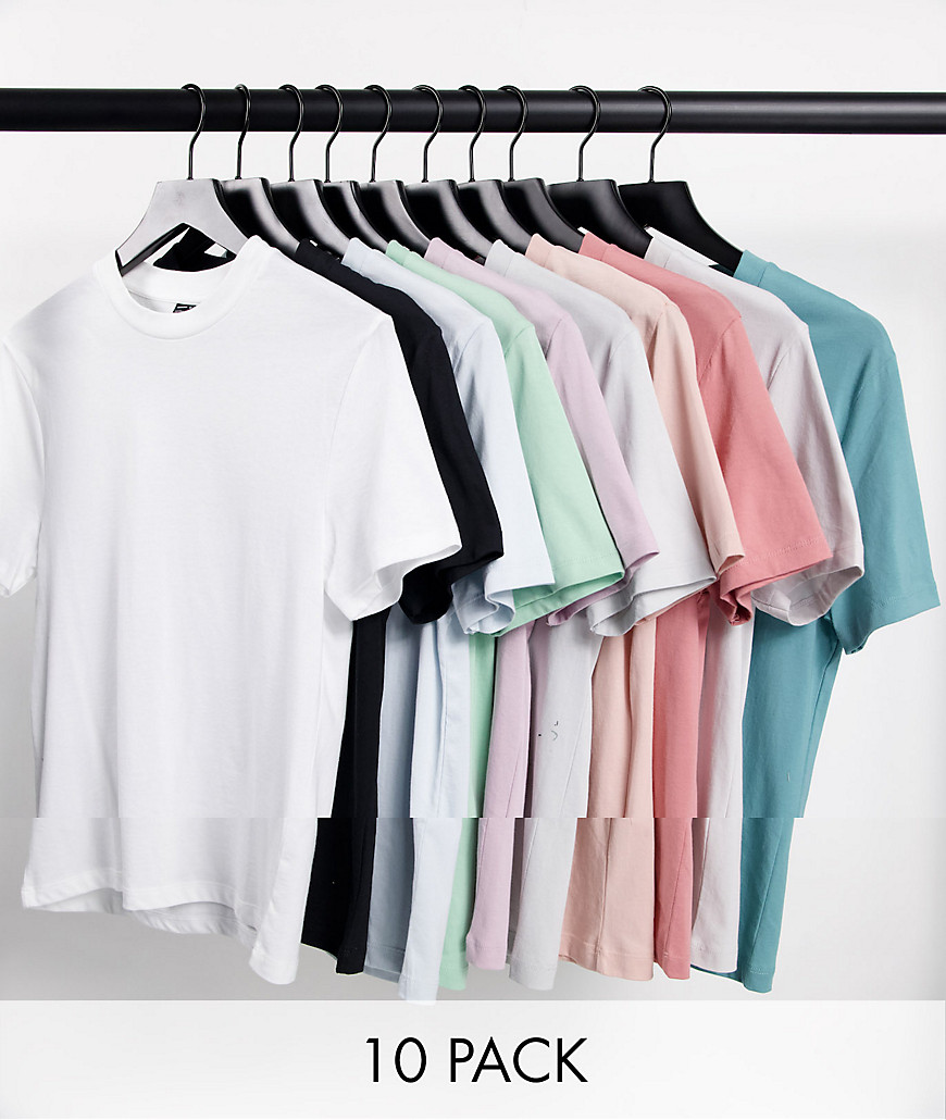 Asos Design 10-pack Organic Cotton T-shirts With Crew Neck-multi