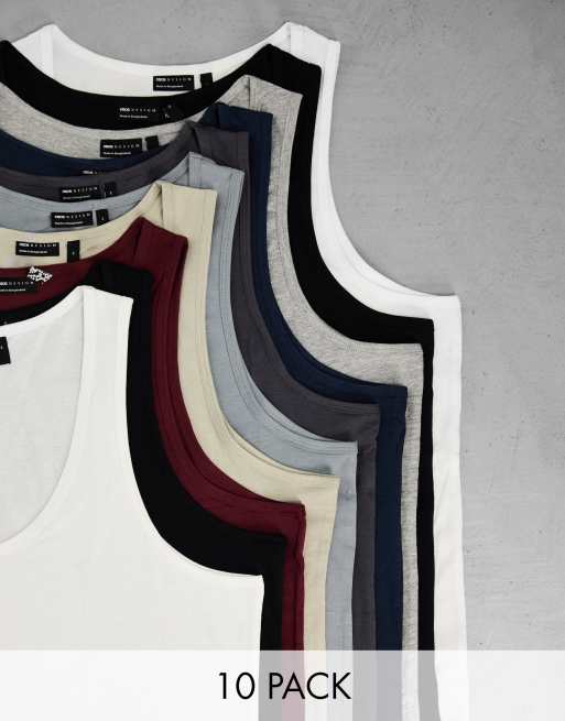 ASOS DESIGN 10 pack singlet with scoop neck in multiple colours