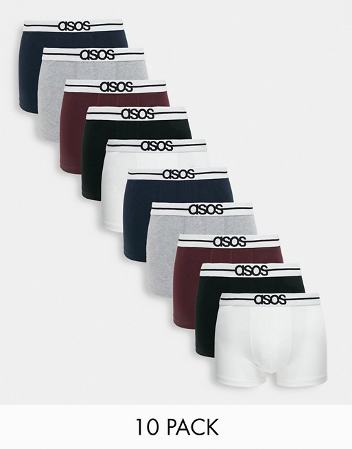 ASOS DESIGN 10 pack trunks with branded waistband
