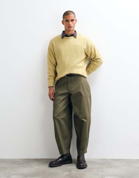 ASOS DESIGN 100 % Baumwolle schwere, maßgeschneiderte Wide-Barrel-Leg-Hose in Khaki mit aufgesetzter Tasche - view 1