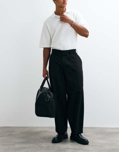 ASOS DESIGN 100% bomuld kraftige skræddersyede bukser med brede barrel-ben i sort med påsyet lomme - view 1