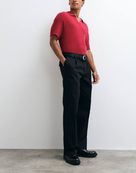 ASOS DESIGN 100% bomuld kraftige skræddersyede bukser med brede ben i sort - view 1