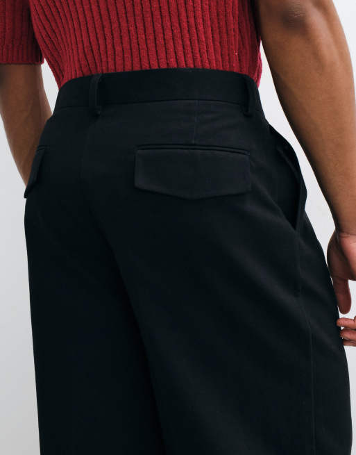 ASOS DESIGN 100% bomull kraftiga skräddade vida byxor i svart, 2 av 5