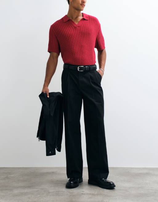 ASOS DESIGN 100% bomull kraftiga skräddade vida byxor i svart, 3 av 5