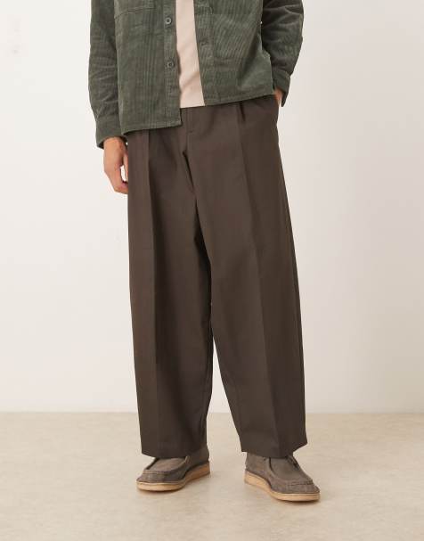 ASOS DESIGN 100% cotton extreme tapered dress pants with front pleats in charcoal - view 1