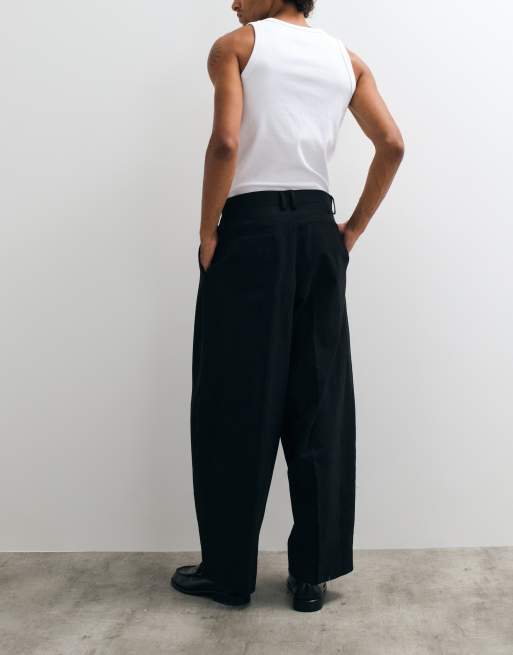 ASOS DESIGN 100% cotton heavyweight tailored extreme barrel pants in black, 2 of 5