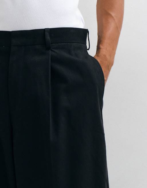 ASOS DESIGN 100% cotton heavyweight tailored extreme barrel pants in black, 3 of 5