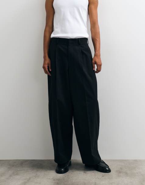 ASOS DESIGN 100% cotton heavyweight tailored extreme barrel trousers in black - view 1