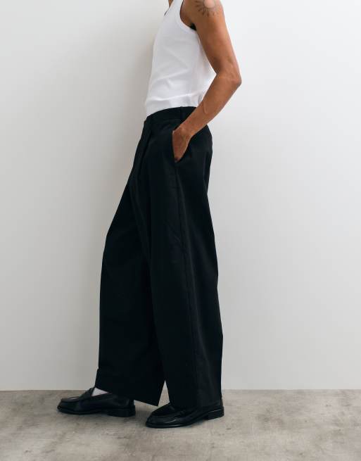 ASOS DESIGN 100% cotton heavyweight tailored extreme barrel trousers in black, 5 of 5