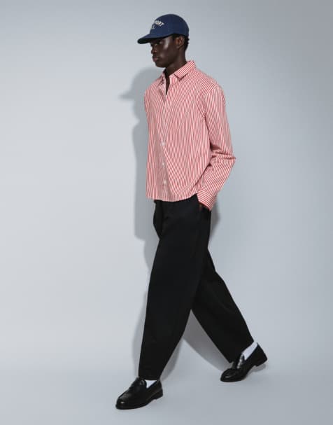 ASOS DESIGN 100% cotton heavyweight tailored wide barrel leg trousers in black with patch pocket