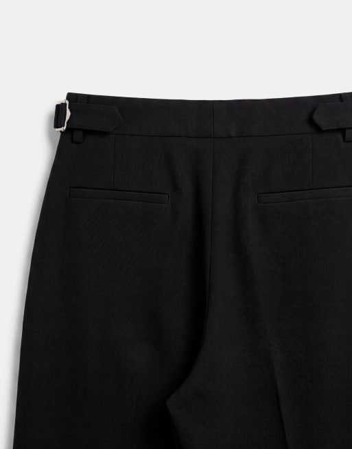 ASOS DESIGN 100% cotton heavyweight tailored wide barrel leg trousers in black with patch pocket, 9 of 9