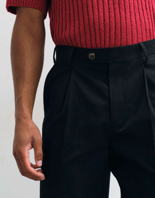 ASOS DESIGN 100% cotton heavyweight tailored wide leg pants in black, 4 of 5