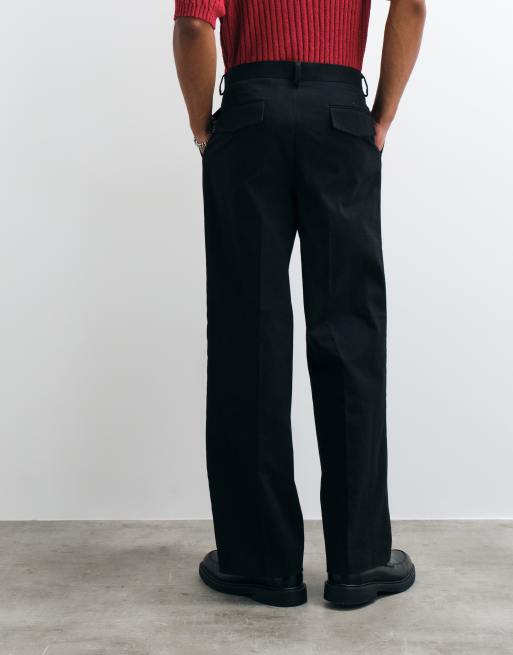 ASOS DESIGN 100% cotton heavyweight tailored wide leg pants in black, 5 of 5