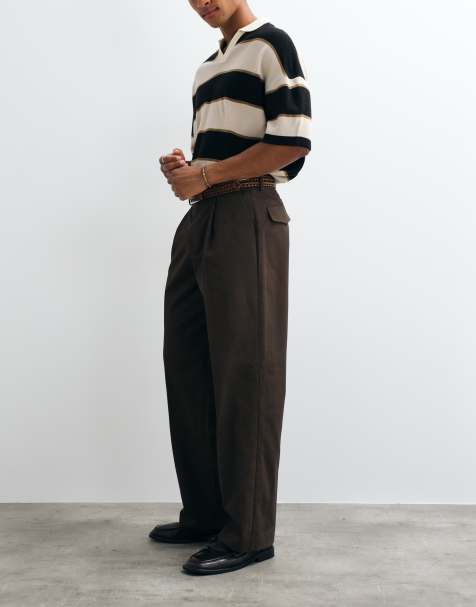 ASOS DESIGN 100% cotton heavyweight tailored wide leg pants in brown - view 1