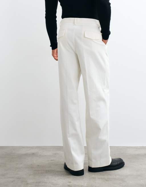 ASOS DESIGN 100% cotton heavyweight tailored wide leg pants in white, 4 of 5
