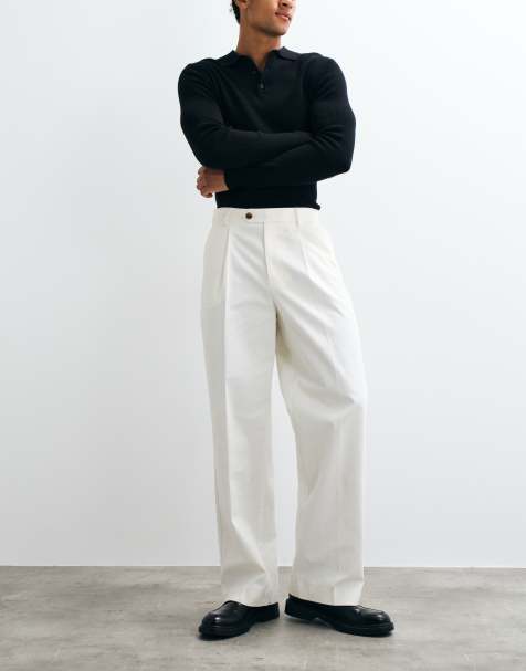 ASOS DESIGN 100% cotton heavyweight tailored wide leg trousers in white - view 1