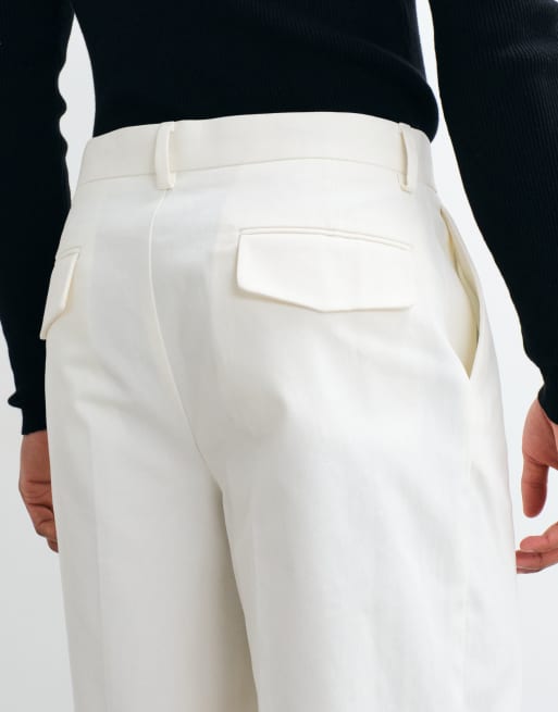ASOS DESIGN 100% cotton heavyweight tailored wide leg trousers in white, 3 of 5