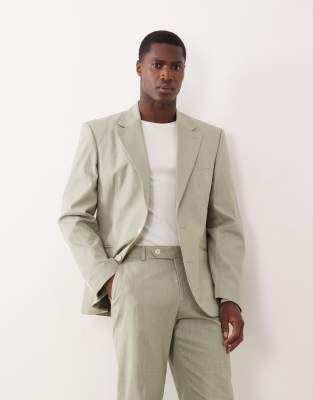 Asos Design 100% Cotton Linen Look Slim Suit Jacket In Green