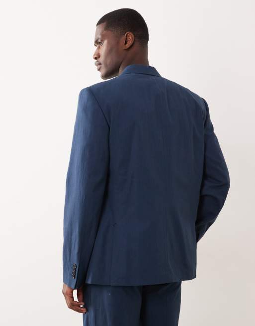 ASOS DESIGN 100% cotton linen look slim suit jacket in navy, 5 of 5