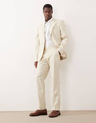 Asos Design 100% Cotton Linen Look Slim Suit Pants In White