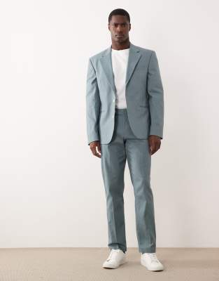 Asos Design 100% Cotton Linen Look Slim Suit Trousers In Blue