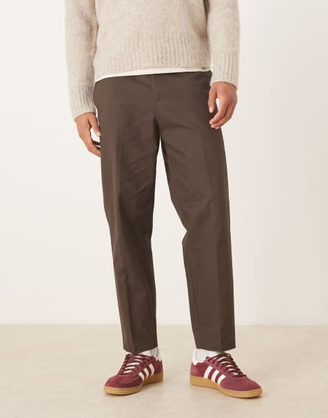 ASOS DESIGN 100% cotton relaxed tapered trousers in brown