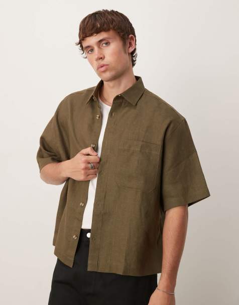 ASOS DESIGN 100% linen boxy oversized shirt in brown - view 1