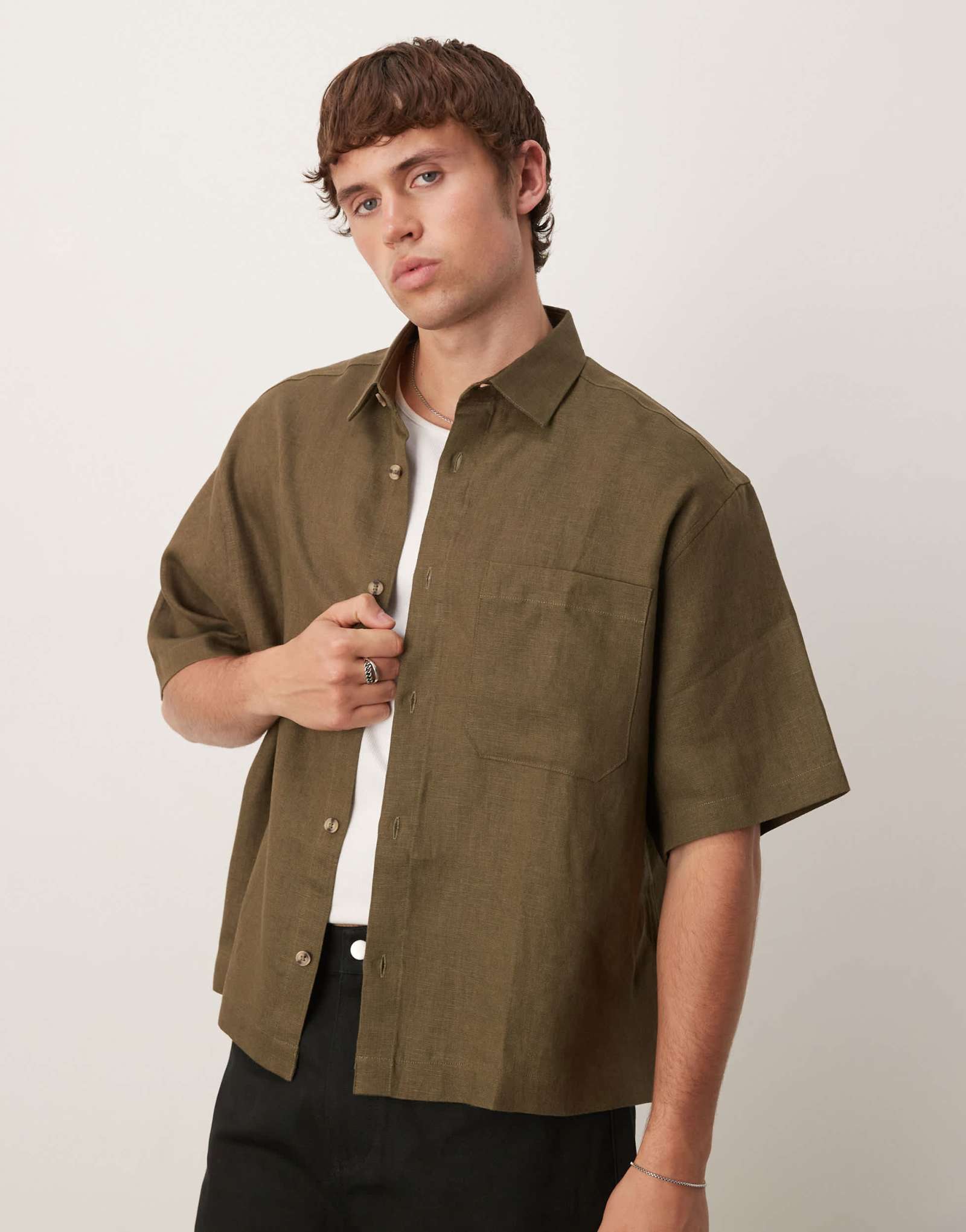 Рубашка свободного кроя оверсайз из 100% льна ASOS DESIGN коричневого цвета