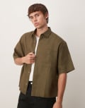 [ASOS DESIGN] ASOS DESIGN 100% linen boxy oversized shirt in khaki-Brown S KHAKI