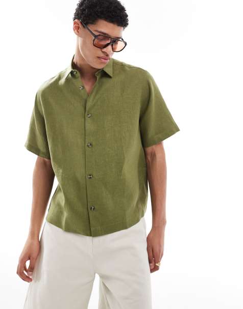 ASOS DESIGN 100% linen boxy regular shirt in dusty green - view 1