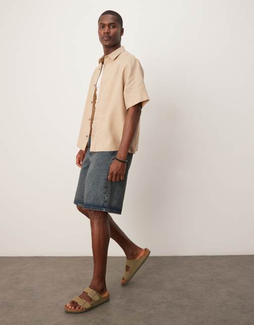 ASOS DESIGN 100% linen boxy regular shirt in sand, 3 of 4