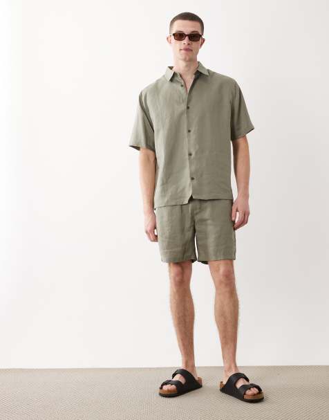 ASOS DESIGN 100% linen co-ord in khaki - view 1
